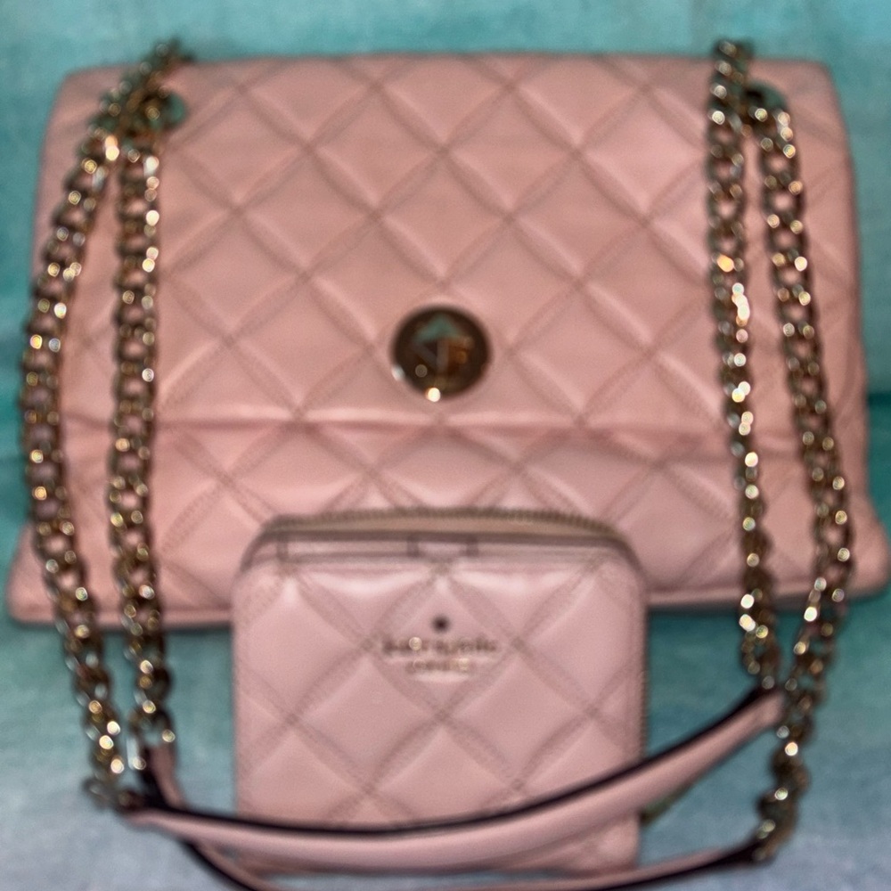 Kate Spade bundle Pink Quilted Shoulder Bag and Wallet Set